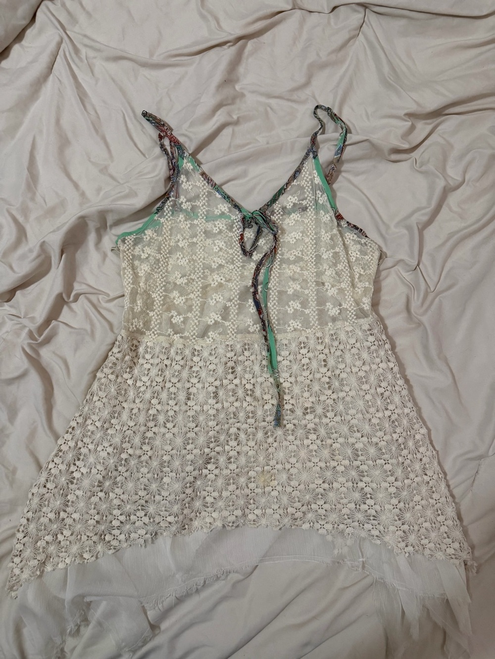 BKE Cream Lace Overlay Camisole with Green Trim